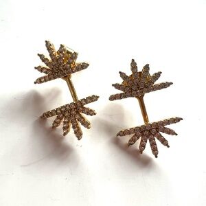 Anthropologie Gold and crystal  Sunburst Earrings jacket post style wedding